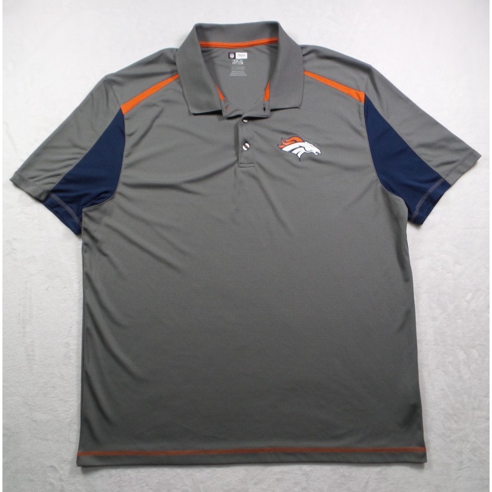 Denver Broncos Shirt Mens Size 2XL Gray Polo Short Sleeve‎ NFL Team Apparel TX3